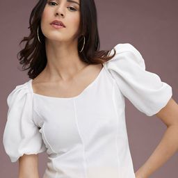 Dream Beauty Fashion Solid Puff Sleeves Top-image-100