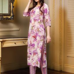 Aaghnya Women Printed Viscose Rayon Kurta Sets-image-101