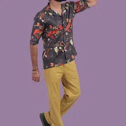 STITCH MONKEY Men Comfort Cuban Collar Abstract Printed Casual Shirt-image-77
