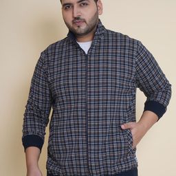 John Pride Men Plus Size Checked Front-Open Sweatshirt-24