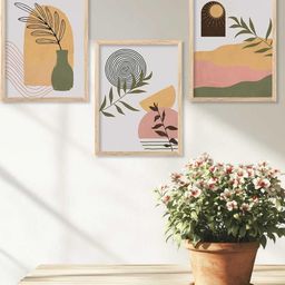 WALLLANE 3 Piece Multicoloured Wooden Abstract Wall Paintings-picture-19
