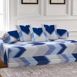 Arrabi 6-Pcs White & Blue Printed Diwan Set-16