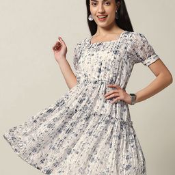 BAESD Floral Print Puff Sleeve Georgette Fit & Flare Dress-image-78