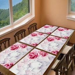 Aura 6Pcs White & Pink Printed Anti-Slip Table Placemats-5