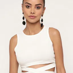 BAESD Ribbed Waist Tie-Ups Detail Tank Crop Top-image-76