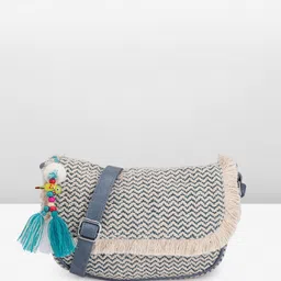Anouk Geometric Structured Sling Bag with Fringed image 2