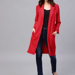 Athena Red Solid Longline Open Front Shrug image 4
