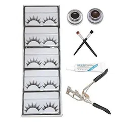 skrynnzer Set Of 9 False Eyelashes Glue Curler & Gel Eyeliner- 10 ml Each- Black- Brown-93