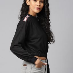 Hubberholme Women Black Solid Cropped Sweatshirt-image-31