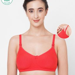 ECOMAMA Organic Cotton & Bamboo Antimicrobial Nursing Bra with Removable Pads Solid - Red-image-44