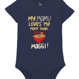 Zeezeezoo Family Theme Half Sleeves My Mamu Loves Me More Than Maggi Printed Onesie - Navy Blue-image-98