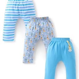 Babyhug Full Length Cotton Diaper Pants Giraffe Print Pack of 3 - Blue-image-70