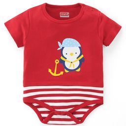 Babyhug 100% Cotton Knit Half Sleeves Onesie with Penguin Print - Red-image-61