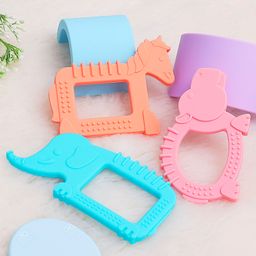 R for Rabbit Silicone Teether Elephant & Horse Shape Pack of 3 - Pink  Blue & Orange-22