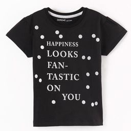Doreme  Single Jersey Knit  Half Sleeves T-Shirt with Text Print - Black-image-59
