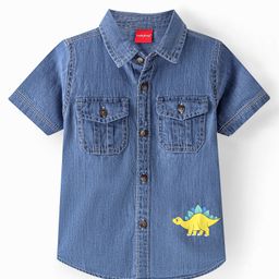 Babyhug Cotton Woven Half Sleeves Regular Collar Dino Printed Denim Shirt - Mid Blue-image-44
