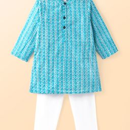 Babyhug Cambric Woven Full Sleeves Kurta Pyjama Set with Chevron Print - Blue-image-18