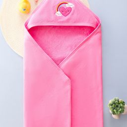 Babyhug Terry Hooded Towel Rainbow Embroidery L 75 x B 75 cm - Pink-image-29