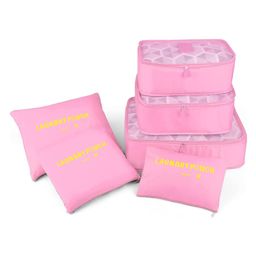 House of Quirk Polyester 6Pcs/1Set Travel Storage Bag Storage Clothes Bag Luggage Case Bag Suitcase Underwear Organizer Make Up Organizer Bag (Baby Pink)-25