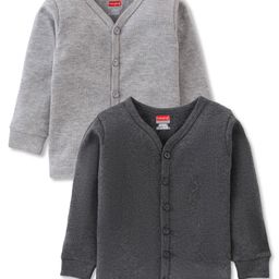 Babyhug Cotton Blend Full Sleeves Front Open Solid Color Thermal Wear Pack Of 2 - Grey-17