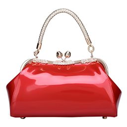SYGA Women's Glossy Patent Leather Handbag Kiss Lock Purse Top Handle Handbag Suitable Gift for a festival,occasion,Birthday(RED)-image-84