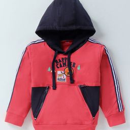 CUCUMBER Knit Full Sleeves Hooded Sweatshirt Text Print - Red-image-52