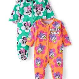 Babyhug Disney Interlock Knit Full Sleeves Footed Sleepsuits With Minnie Mouse Graphics Pack Of 2 - Green Orange-picture-10