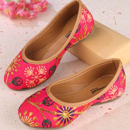 Cute Walk by Babyhug Slip On Mojaris with Floral Embroidery - Dark Pink-image-32