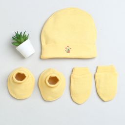 BUMZEE Interlock Knit Cap Mittens & Booties Set with Floral Print Yellow -Diameter 11.5 cm-image-37