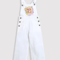 Barbie by Tiny Girl Denim Mattel Featuring Sleeveless Character Printed Dungaree - Off White-picture-14