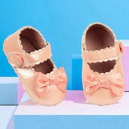 Baby Moo Bow Applique Detailed Anti Skid Mary Jane Ballerinas With Velcro Closure - Peach-image-68