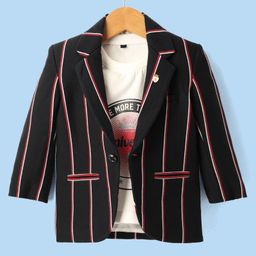 Dapper Dudes Full Sleeves Striped Blazer With Universal Text Printed Tee - Black-image-125