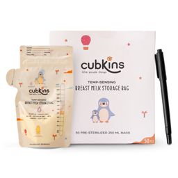 CUBKINS Breast Milk Storage Bags (Pack of 50) | Pre-Sterilized | Smart Temp. Sensor | BPA Free | Single Use | Leak Proof Double Zip | Separate Fill & Pour Spouts | 250 ml Capacity | Marker Included-image-18