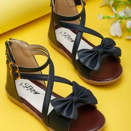 Tiny Bugs Bow Applique Detailed Colour Blocked Sandals With Zipper Closure - Navy Blue-image-21