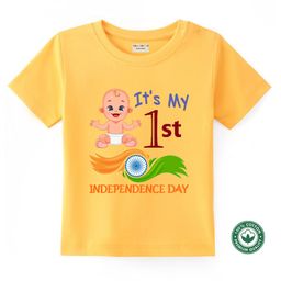 BLUSHES 100% Cotton Knit Independence Day Theme Half Sleeves Its My 1st Independence Day Text Printed Tee - Yellow-image-61
