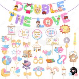 Zyozi Twins Baby Shower Decorations Combo Banner & Photo Booth Props Multicolor - Pack Of 32-picture-27
