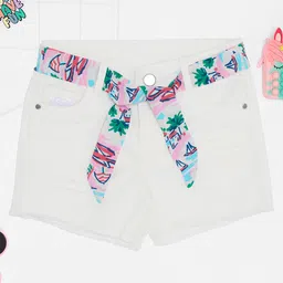 Pantaloons Junior Cotton Woven Solid Shorts With Belt - White-picture-5