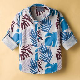 Dapper Dudes Full Sleeves Leaves Printed Shirt - Blue-picture-49