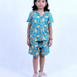 Tilism Cotton Knit Half Sleeves Spooky Pumpkin Printed Coordinating Shirt & Shorts Night Suit Set - Multi Colour-picture-19
