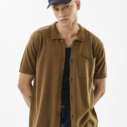 Snitch Hazelnut Short Sleeves Pure Cotton Shirt-image-97