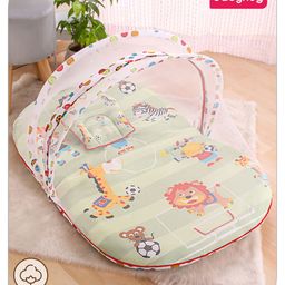 Babyhug Cotton Bedding Set with Mosquito Net Soccer Print- Green image 2