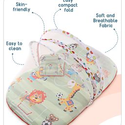 Babyhug Cotton Bedding Set with Mosquito Net Soccer Print- Green image 3