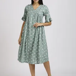 MeeMee Floral Print Flared Sleeve Applique Maternity Fit & Flare Midi Dress-picture-7