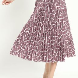 ZWERLON Abstract Printed Pleated A-Line Midi Skirt-picture-5