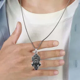 Uniqon Set Of 2 Mahavir Mahabali Hanuman Face And Gada Locket Pendants with Chains image 3