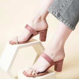 ZENVO Embellished Open Toe Block Heels-1