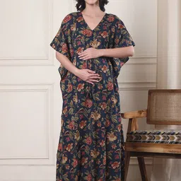 Secret Wish Women Printed Maternity Maxi Kaftan Nightdress-image-38