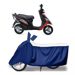 Auto Pearl Two Wheeler Cover for TVS Scooty Streak - White, Blue-image-40