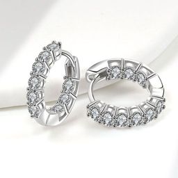 MYKI Stainless Steel Silver-Plated Cubic Zirconia Studded Circular Hoop Earrings-4