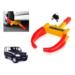 Auto Pearl Security Adjustable Anti Theft Yellow, Red Wheel Clamp Lock Compatible with Scorpio mHawk-image-10